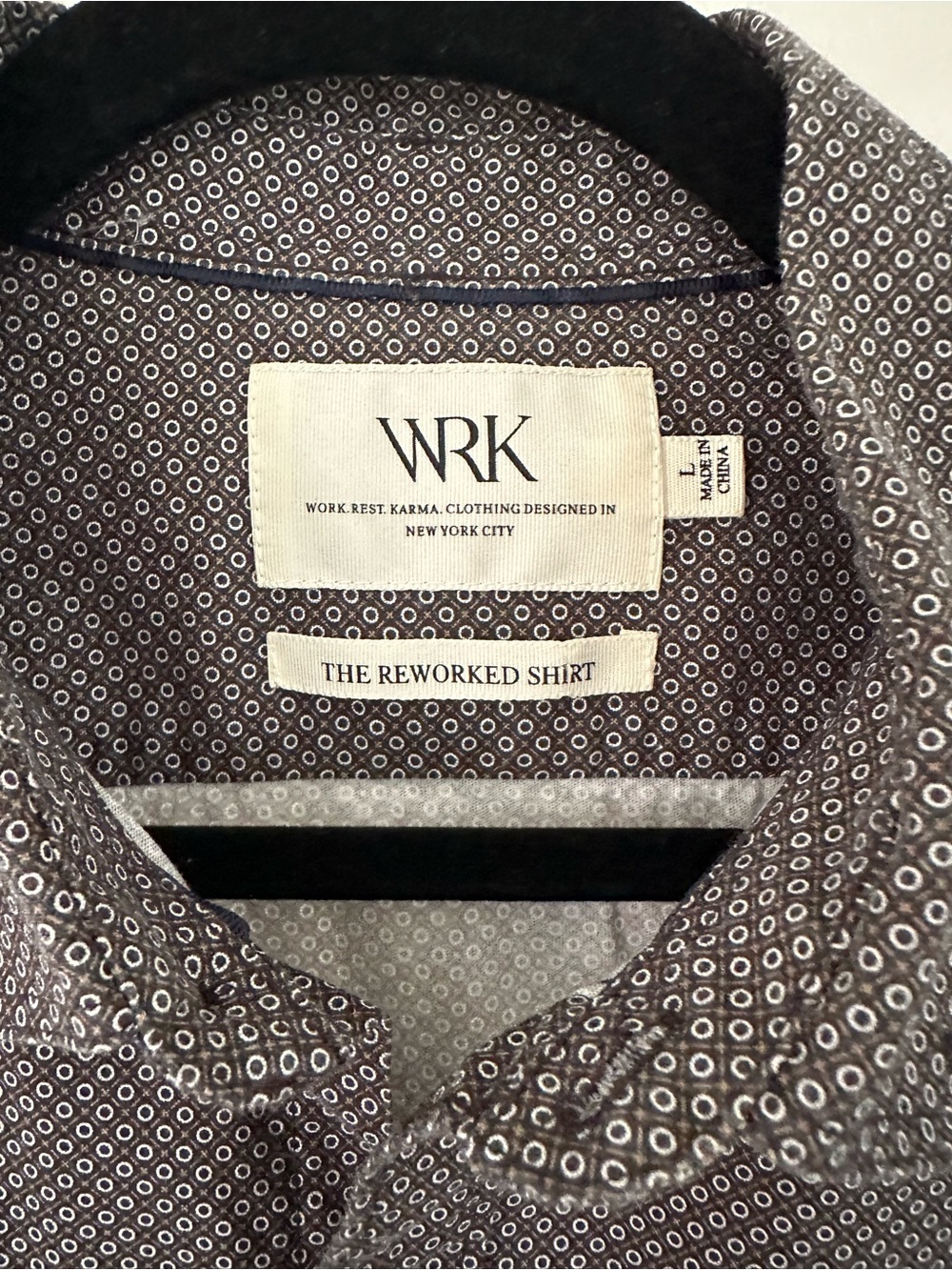 Two WRK Reworked Geometric Patterned Dress Shirts Men’s Large - Picture 5 of 9